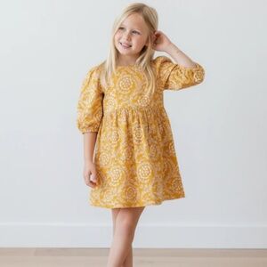 GIRLS BROOKE DRESS - INCA GOLD BLOOMING EMBROIDERY - PINK CHICKEN